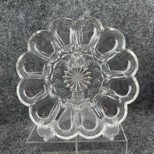 Vintage Clear 10" Deviled Egg Glass Plate Platter Tray  Essentials #1296